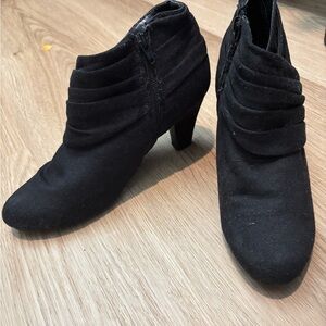 Black Suede-Look Ankle Booties with Side Zip